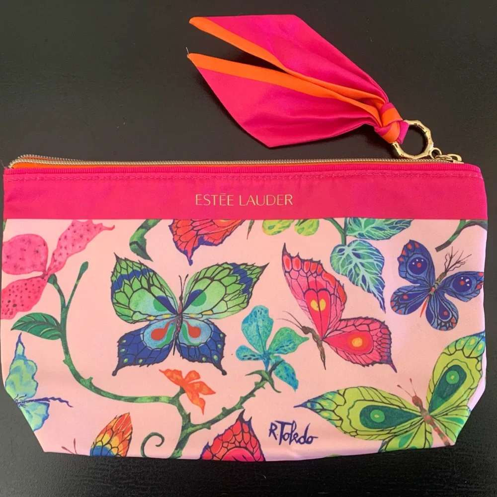 Estee Lauder Colorful Satin Cosmetic Bags Ruben Toledo Design Keepsake Butterfly
